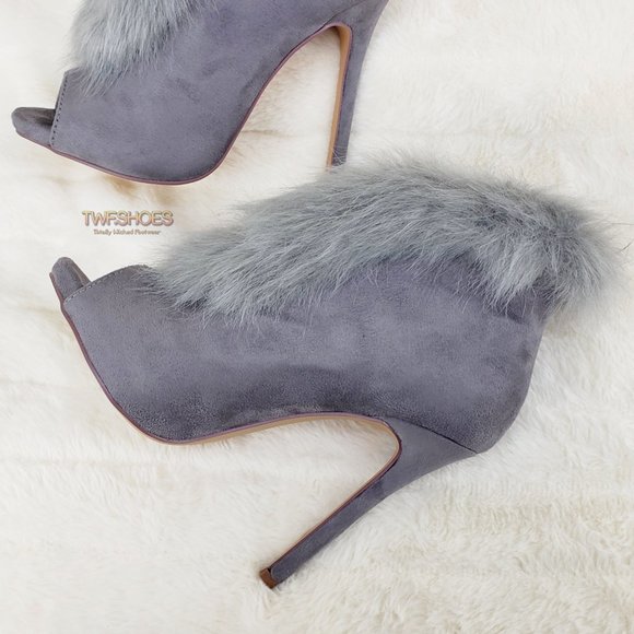 Fur Trim Split Cut Front Peep Toe Ankle Bootie - Picture 5 of 16